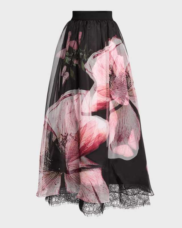 Luna Floral Nilda Voluminous Lace-Trim Maxi Skirt